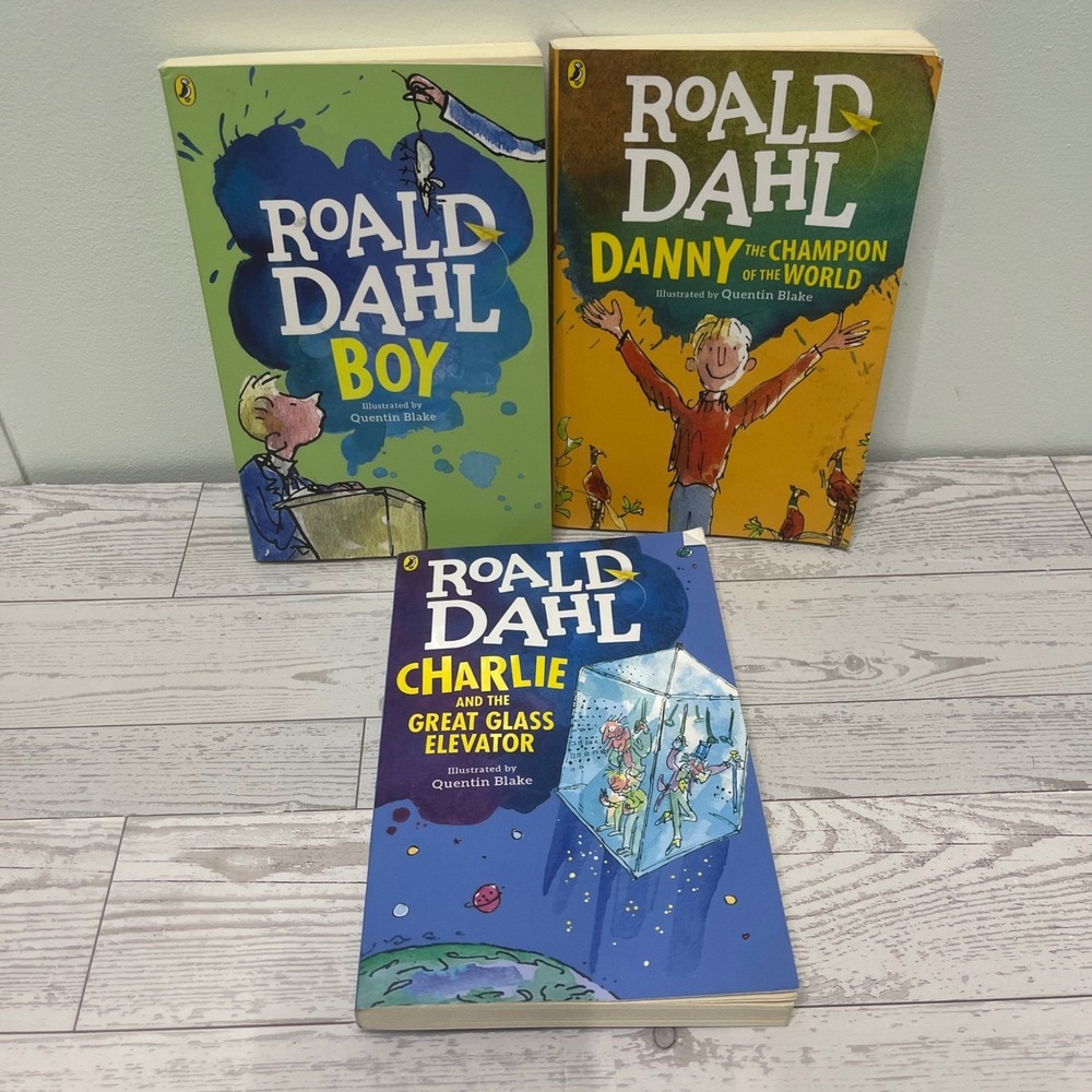 Roald Dahl 3 Book Set Boy Charlie Great Glass Elevator Danny Champion World